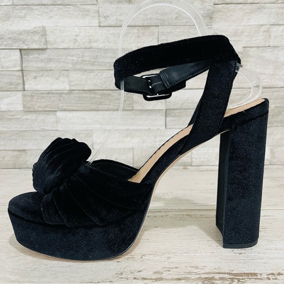 Antonio Melani × Nicola Bathie Emilia Black Velvet Rose Platform Sandals Sz 10 - Picture 9 of 14